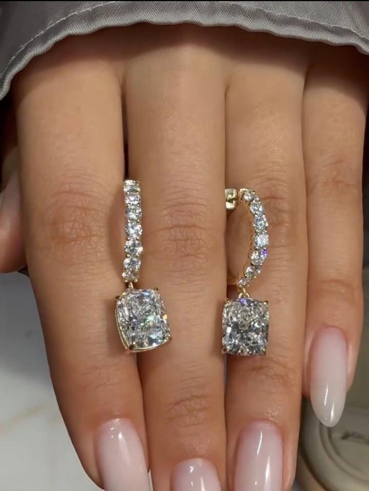 Cushion Cut Hoop Set Drop Earrings