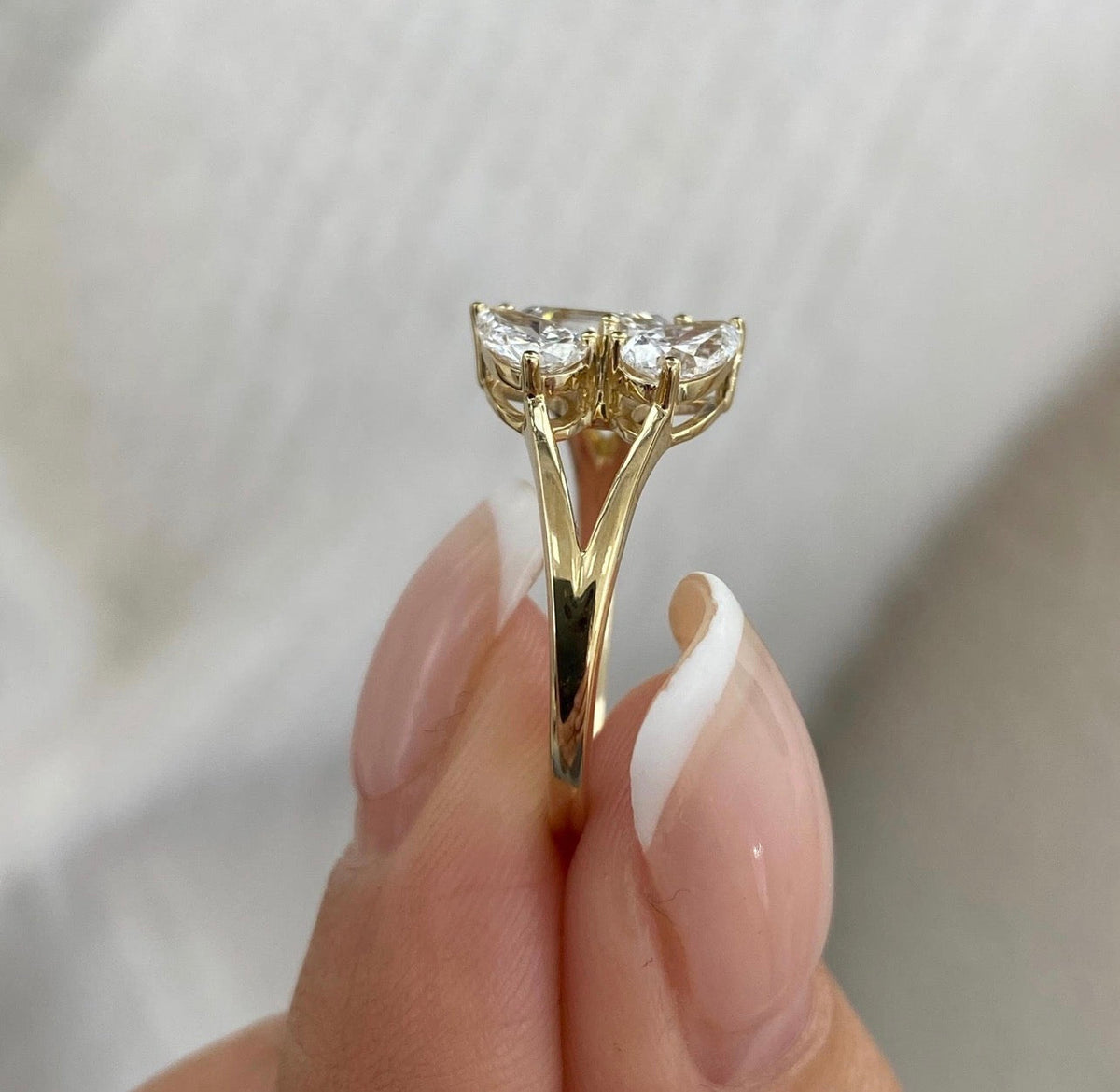 1.60ct Emerald & Pear Diamond Split Shank Fancy Ring