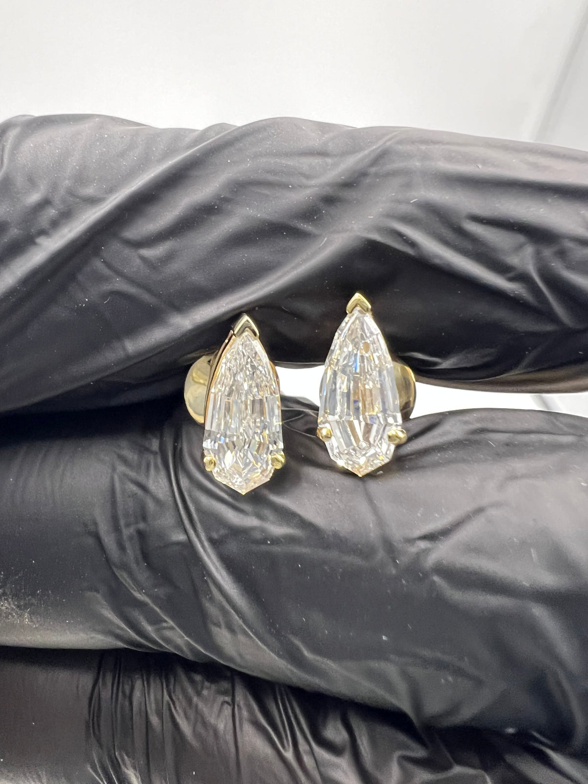 Pear Step Cut V-Prong Set Studs - READY-To-SHIP