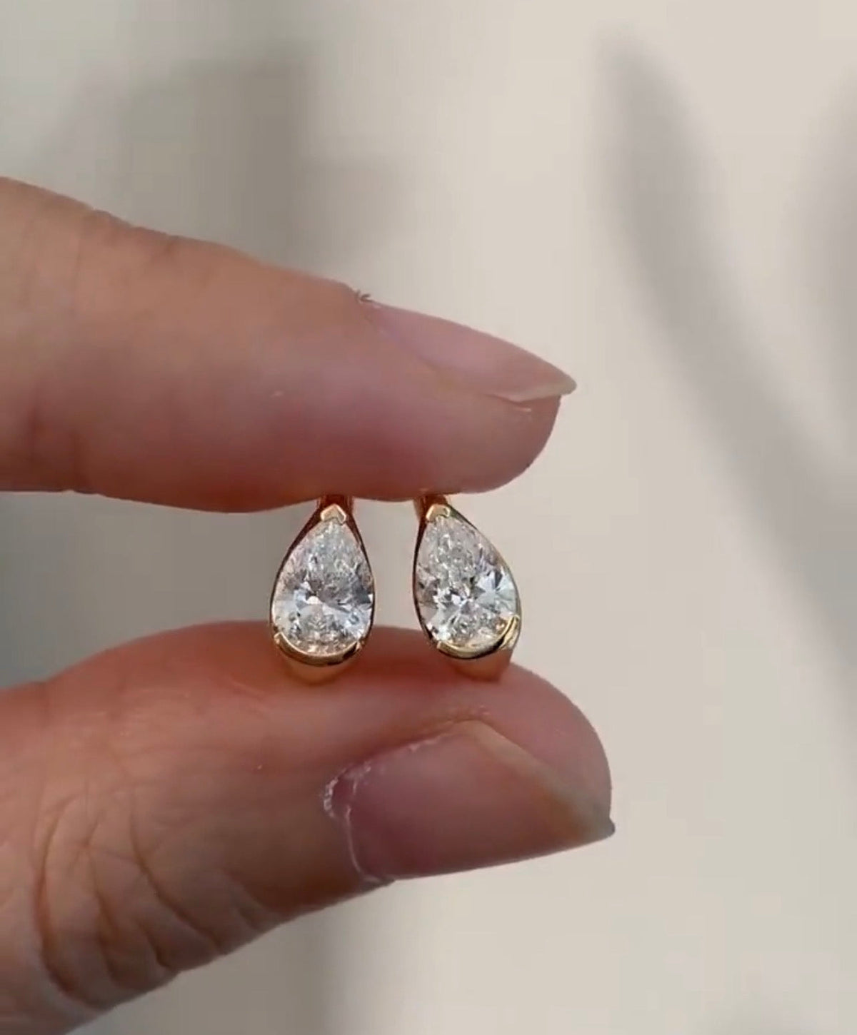 Pear Cut Bezel Set Drop Hoop Earrings