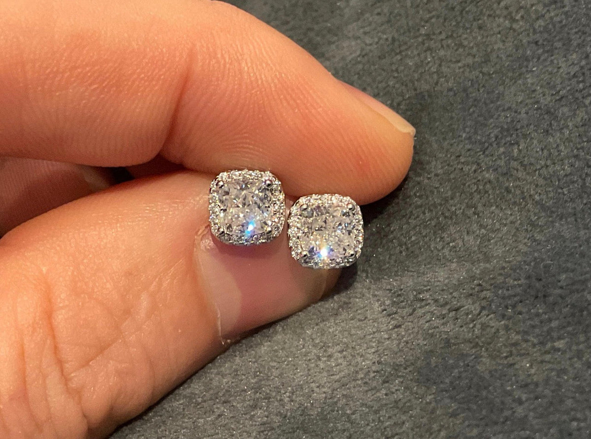 Cushion Cut Halo Earrings