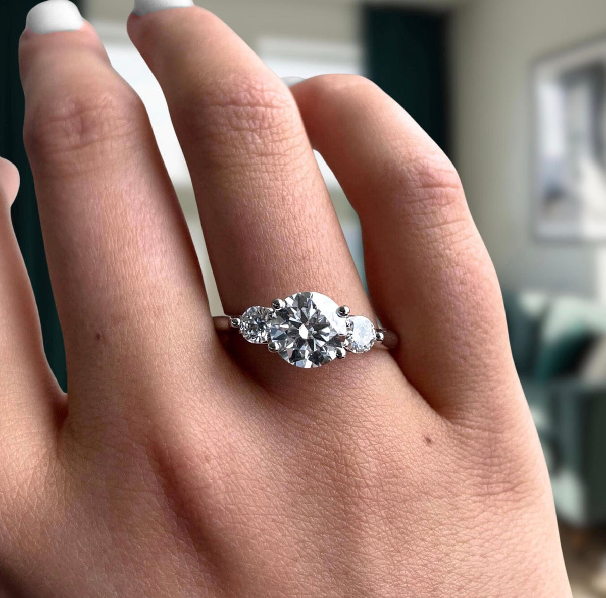 3-Diamonds Round Cut Engagement Ring