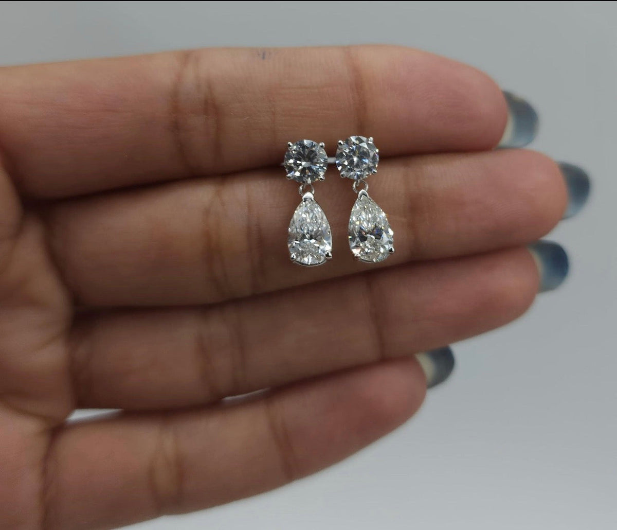 2.40ct Pear & Round Drop Earrings