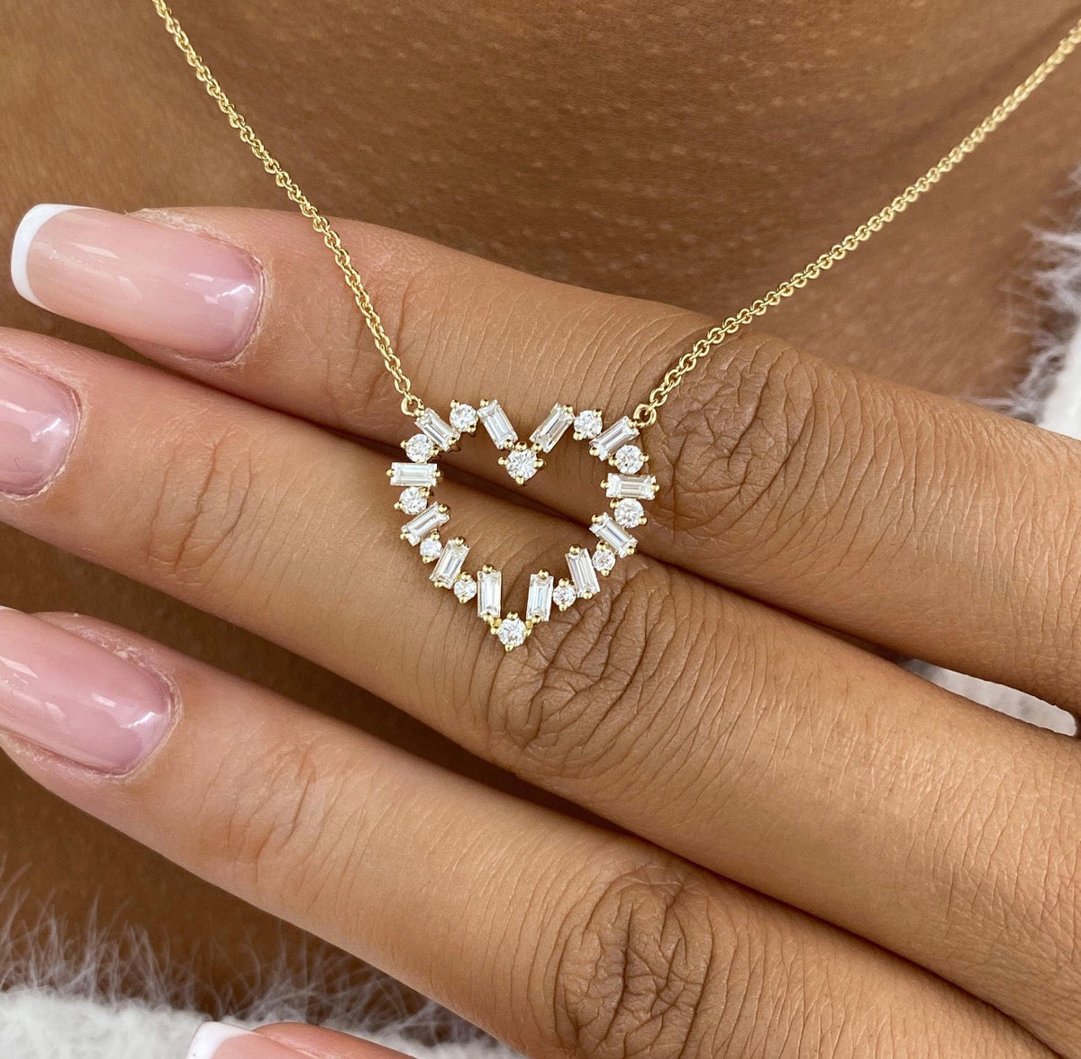 1ct Round & Baguette Cut Heart Necklace
