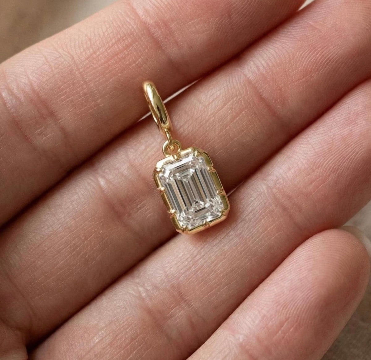 Emerald Cut Bezel Prong Set Charm Pendant