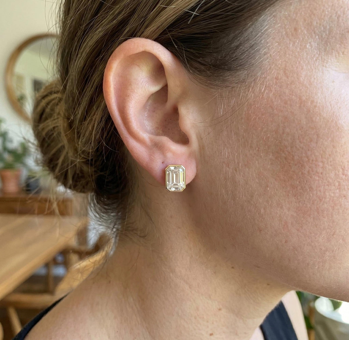 Emerald Cut Bezel Set Studs