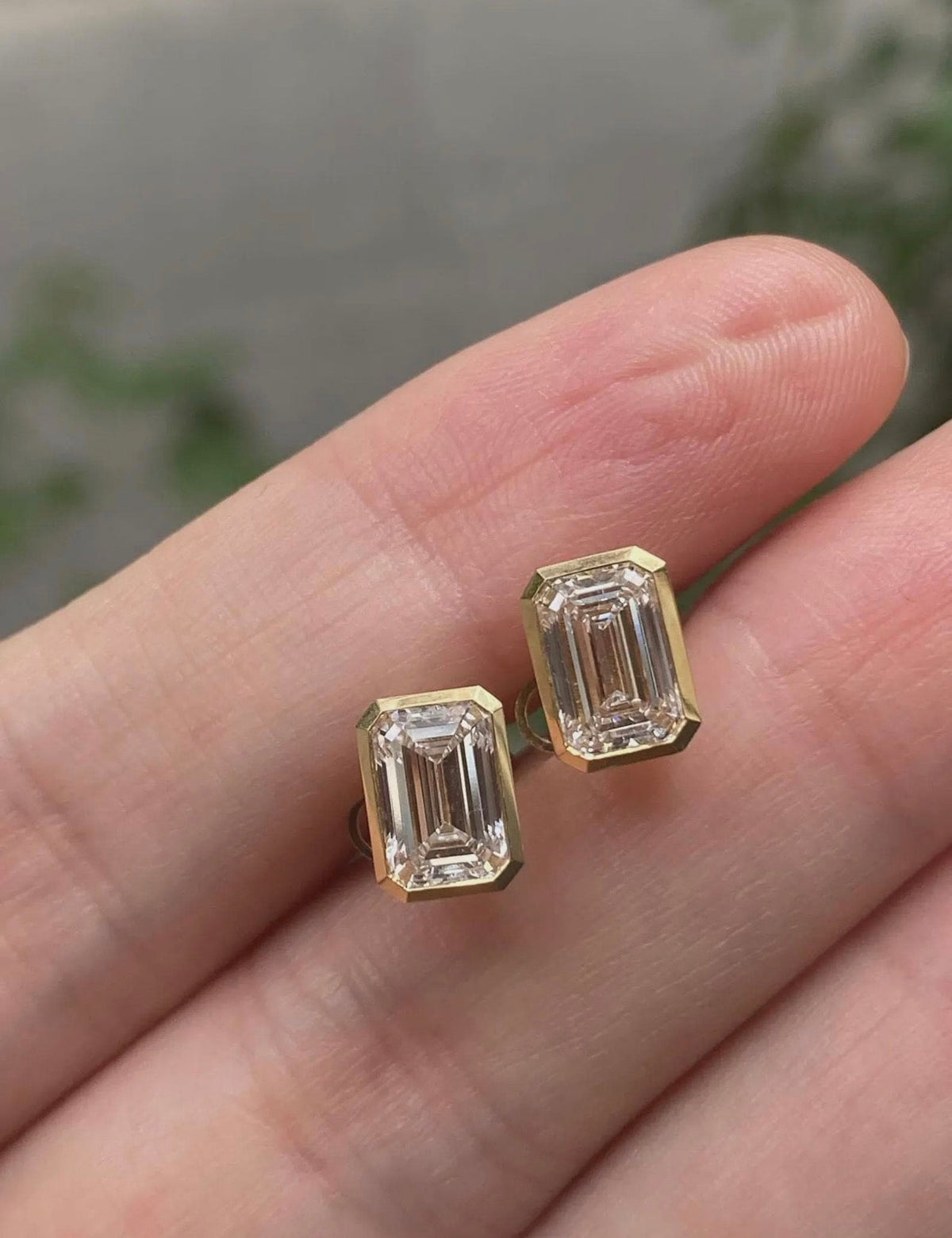 Emerald Cut Bezel Set Studs