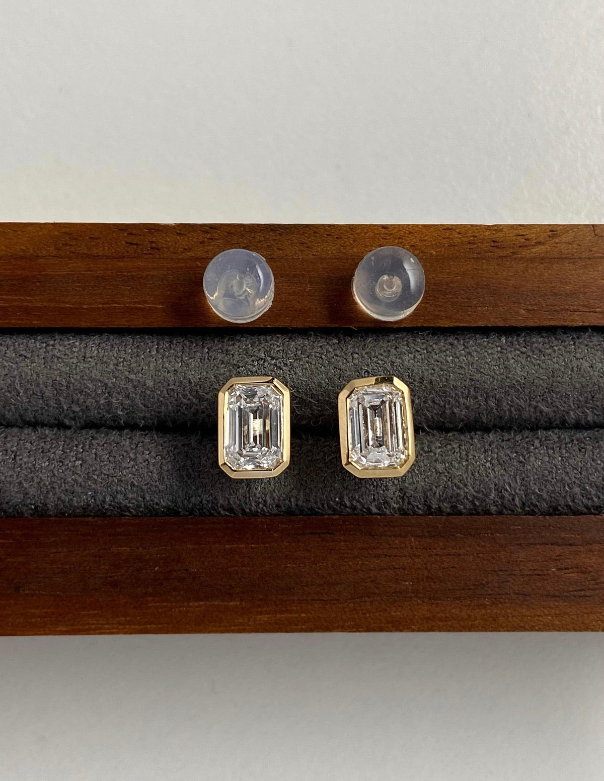 Emerald Cut Bezel Set Studs