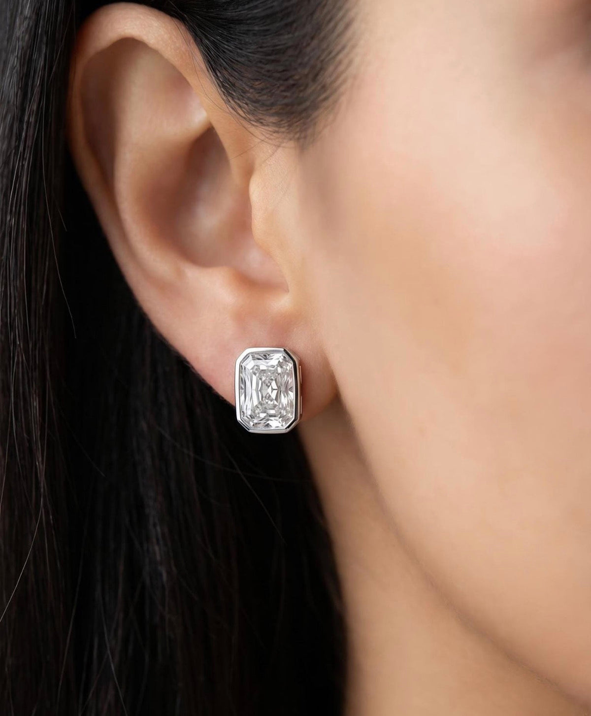 Radiant Cut Bezel Set Studs