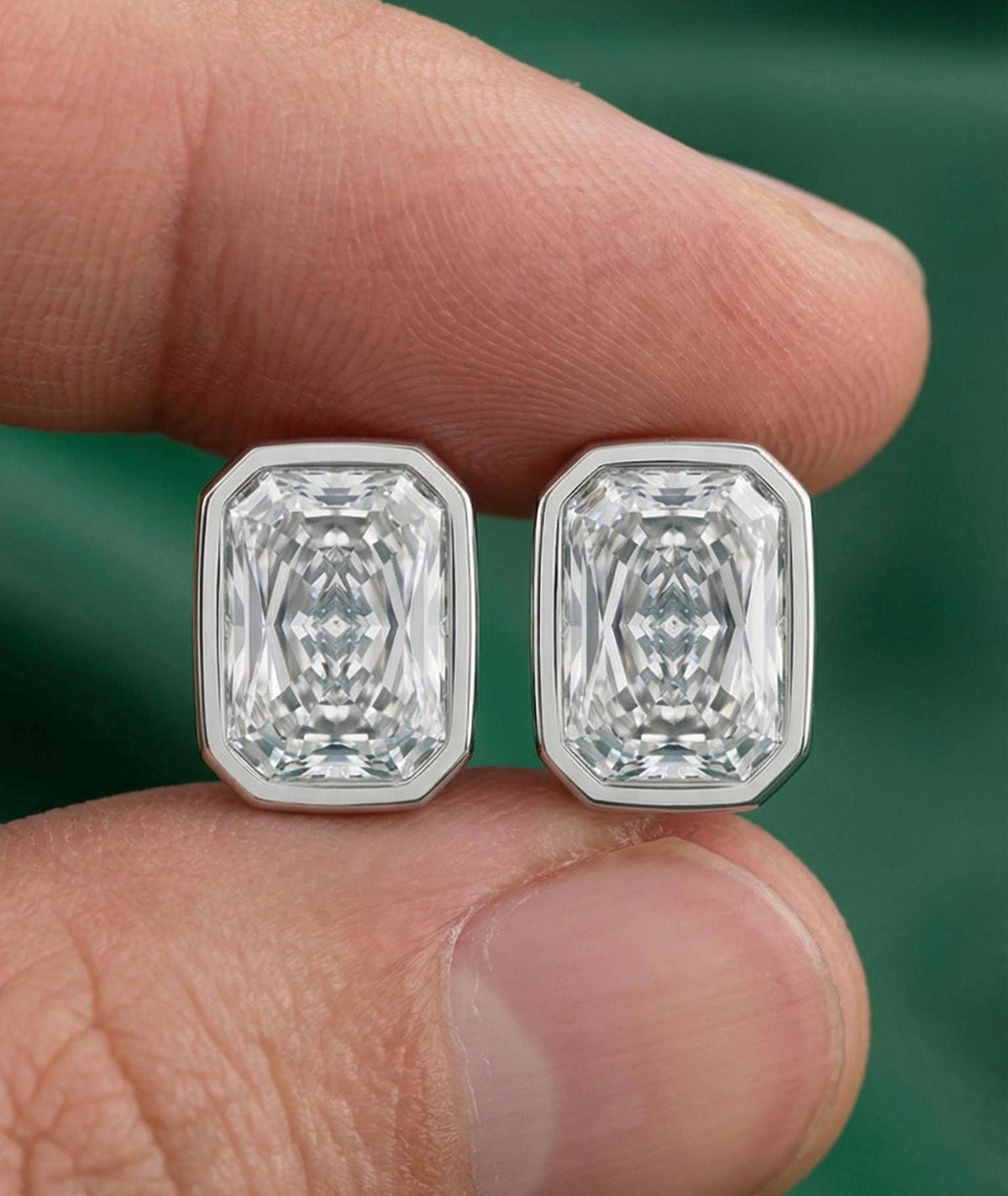 Radiant Cut Bezel Set Studs