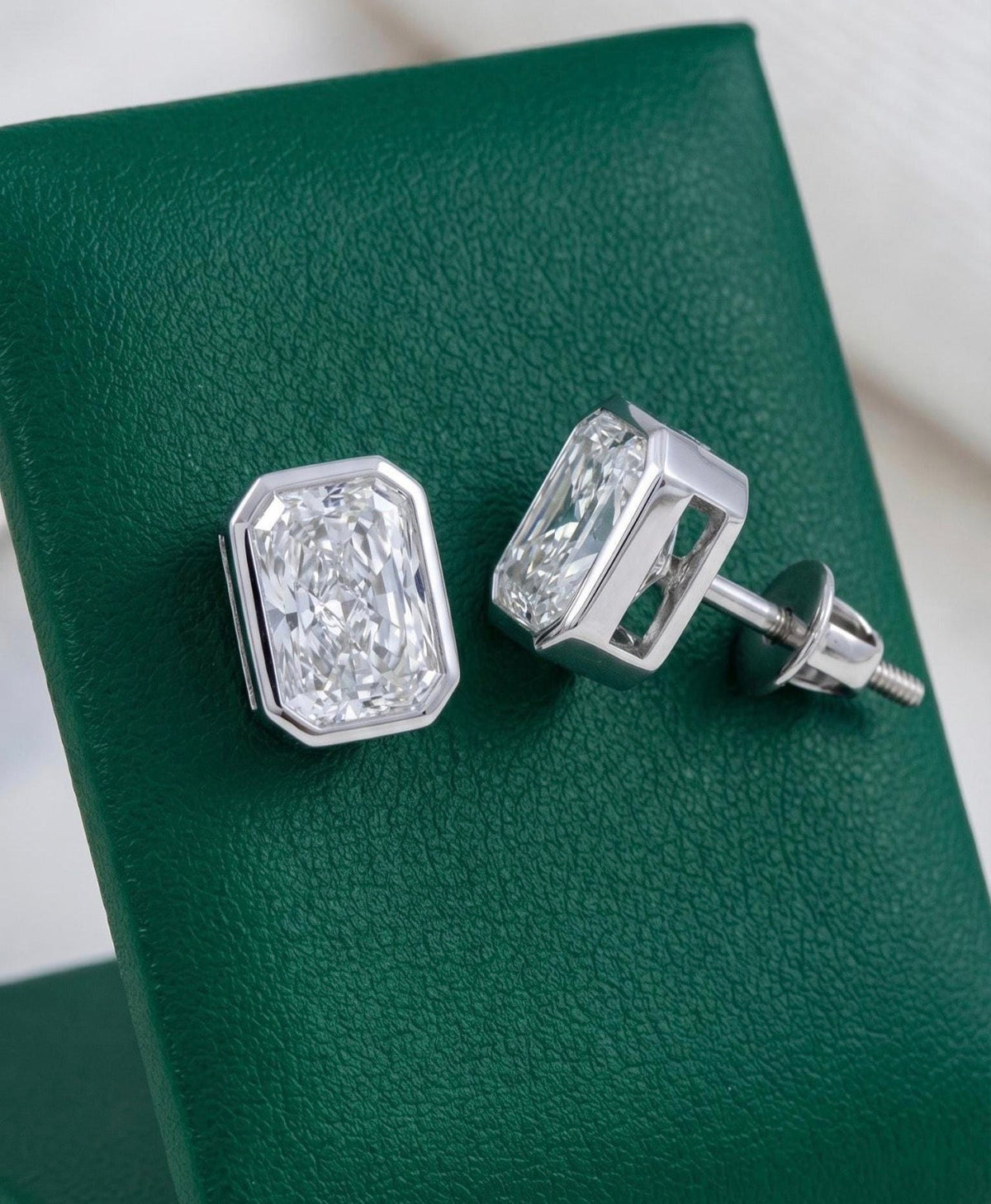 Radiant Cut Bezel Set Studs