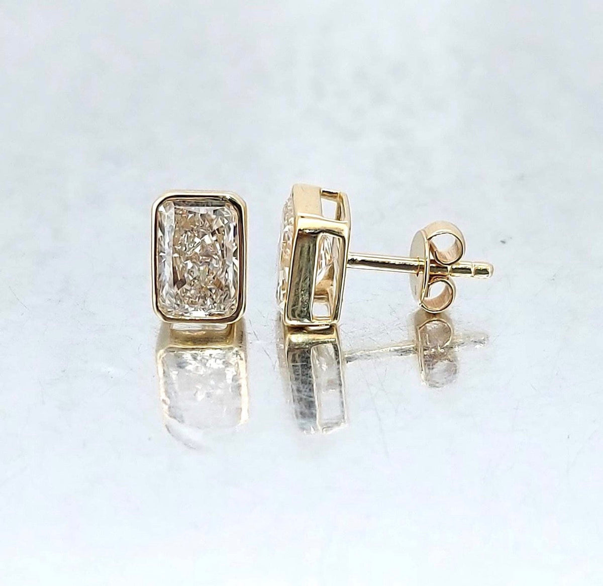 Radiant Cut Bezel Set Studs