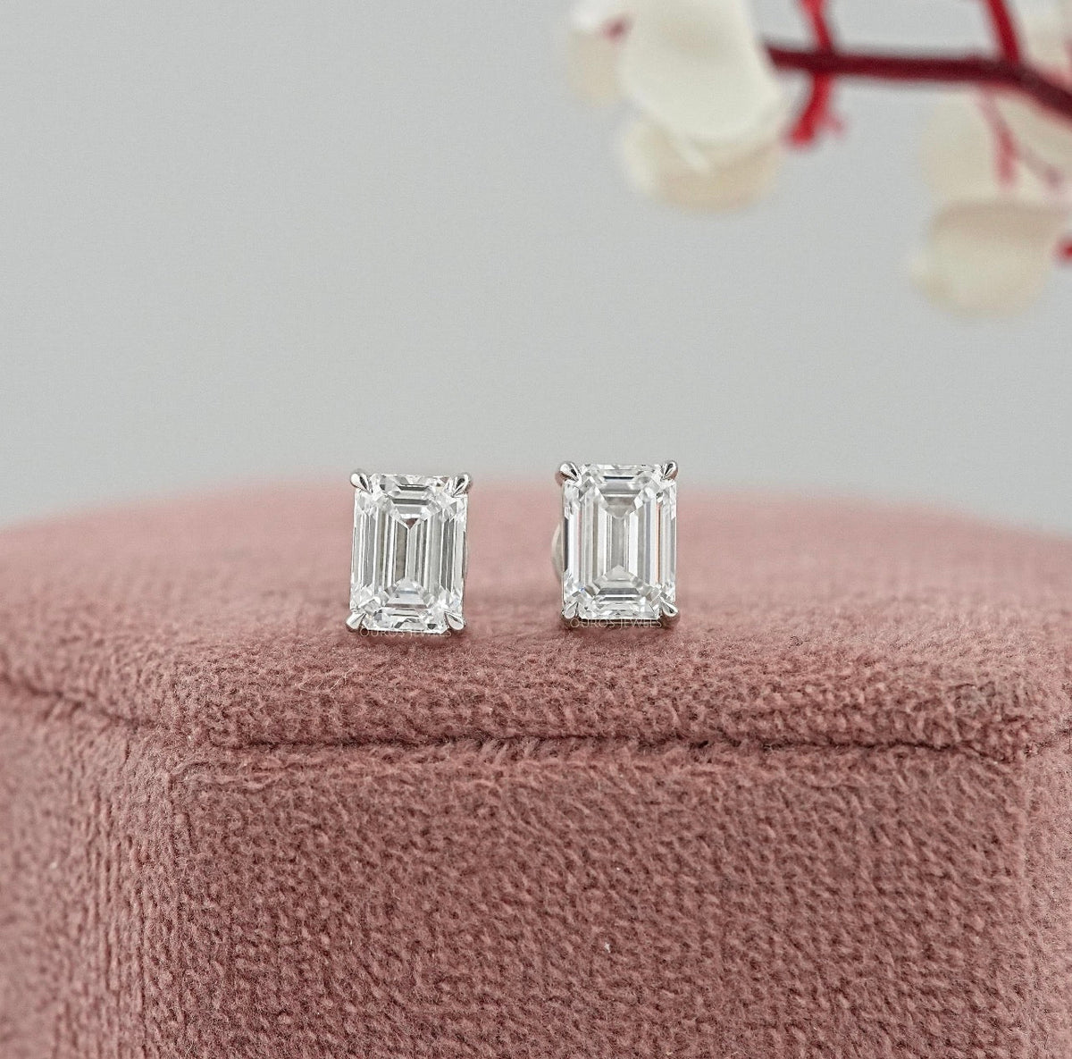 Emerald Cut Prong Set Studs