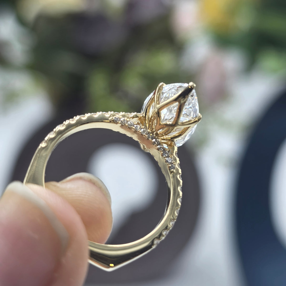 4.50CT MARQUISE TULIP BASKET SET PAVE EURO SHAKBAND LAB GROWN DIAMOND RING