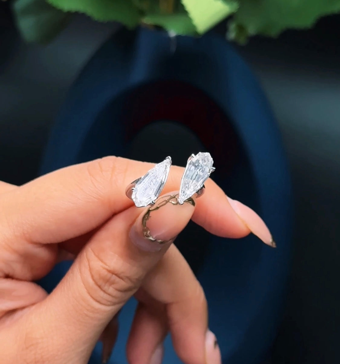 LONG STEPCUT PEAR DIAMOND RING