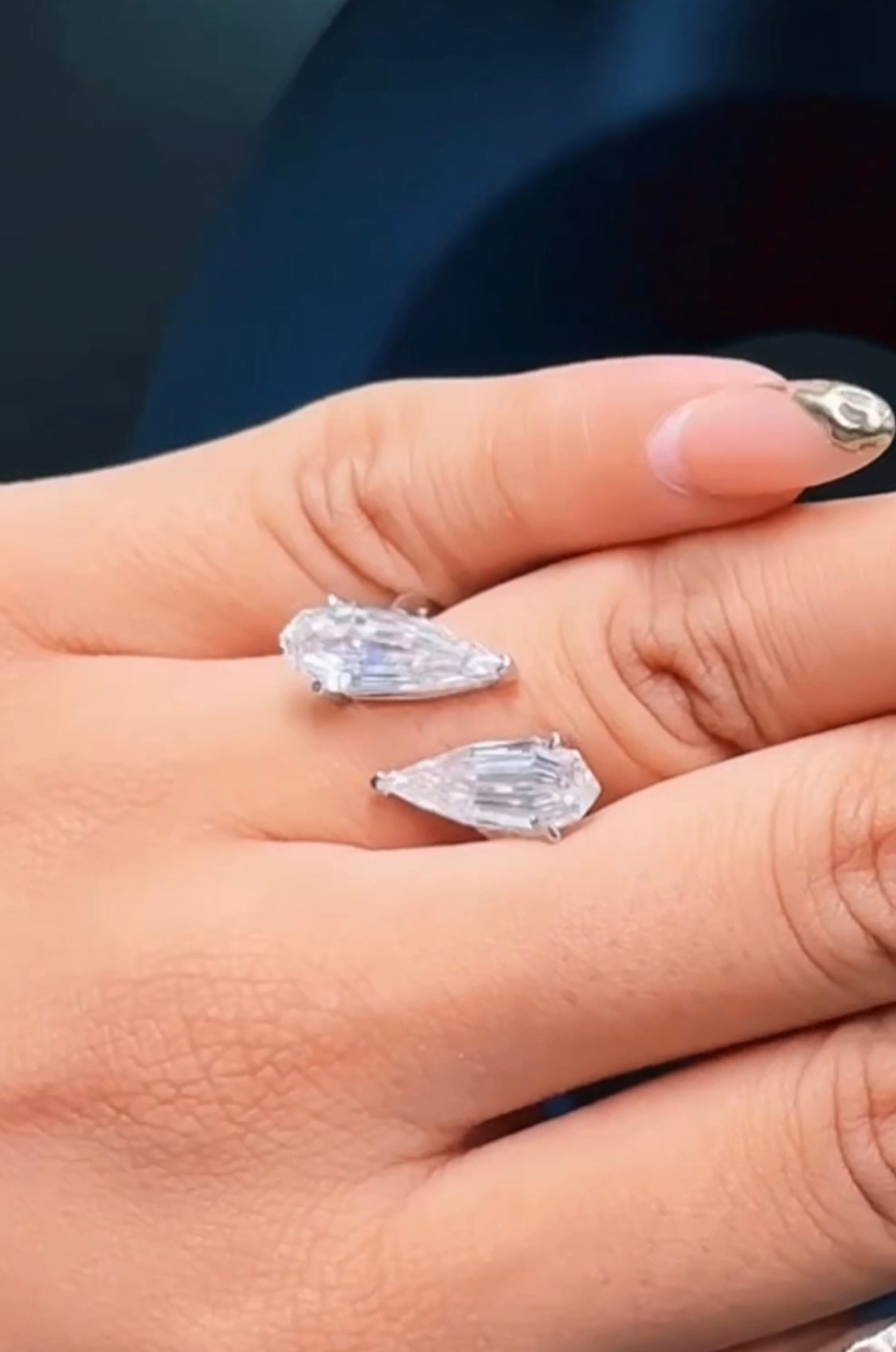 LONG STEPCUT PEAR DIAMOND RING