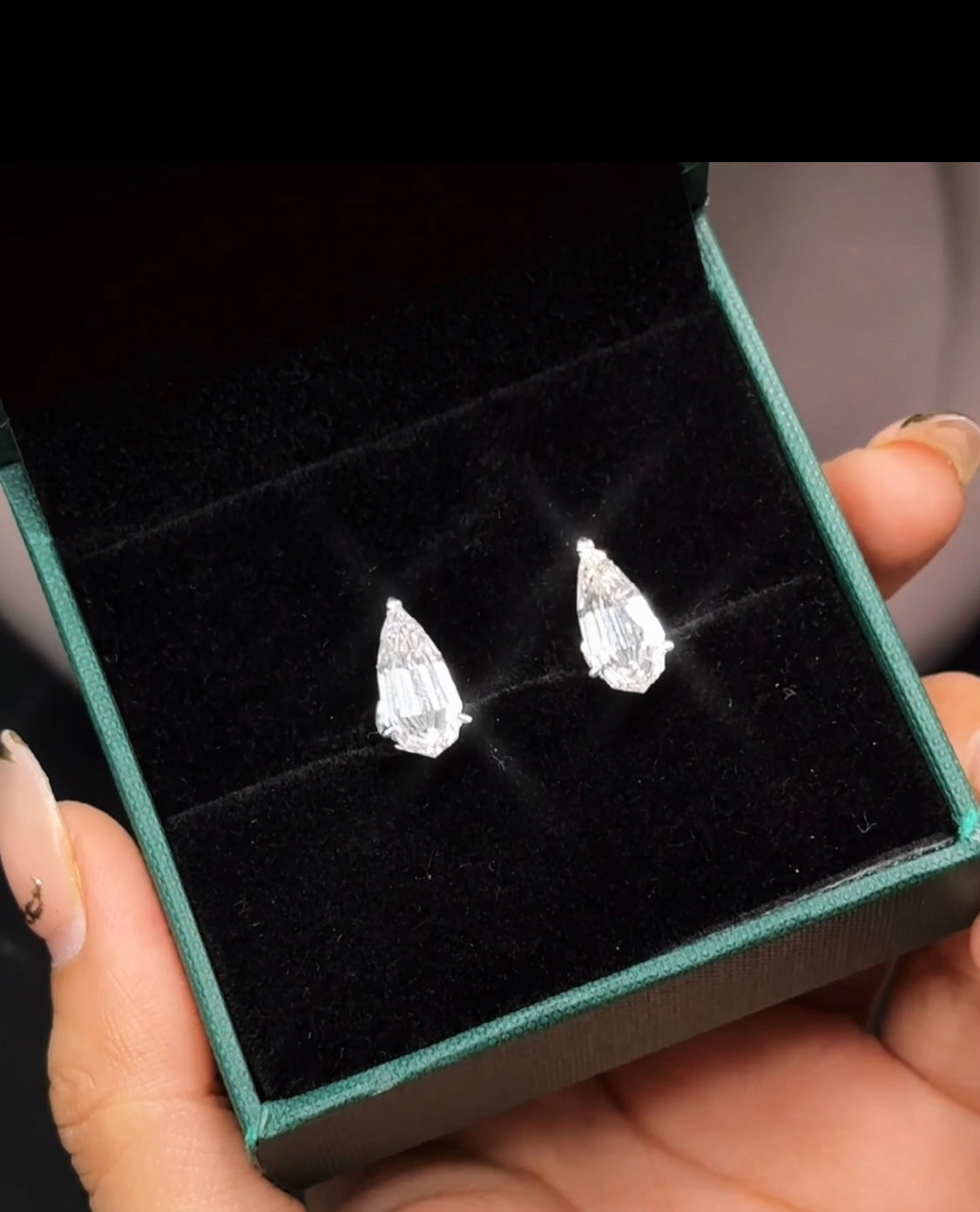 3.20 + 3.22CT LONG STEPCUT PEAR DIAMOND STUD  SET MARTINI SETTING 3 PRONGS