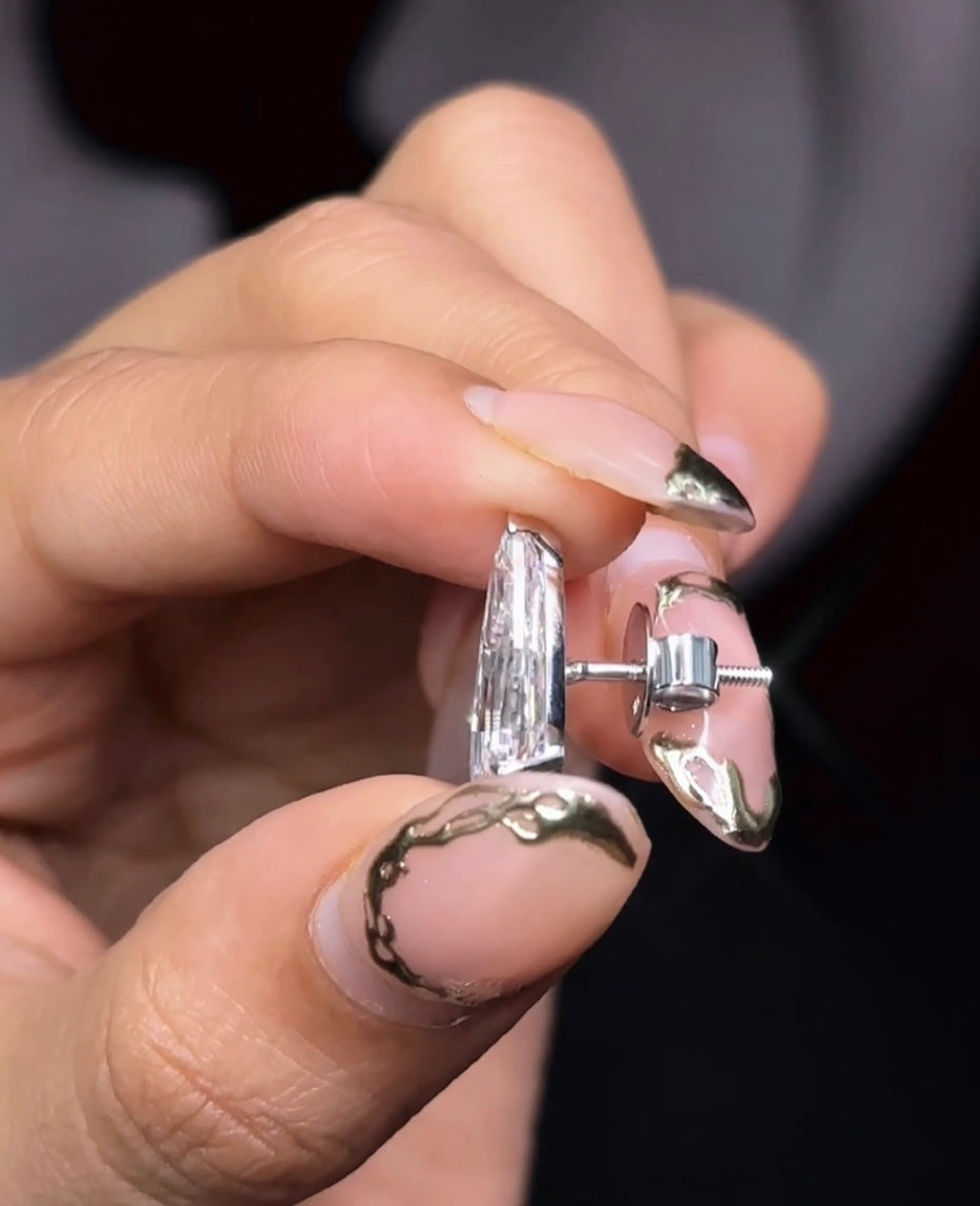 3.20 + 3.22CT LONG STEPCUT PEAR DIAMOND STUD  SET MARTINI SETTING 3 PRONGS