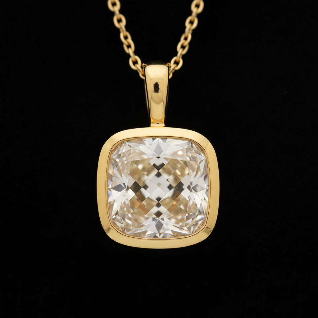 Cushion Old Miner Cut Bezel Set Pendant