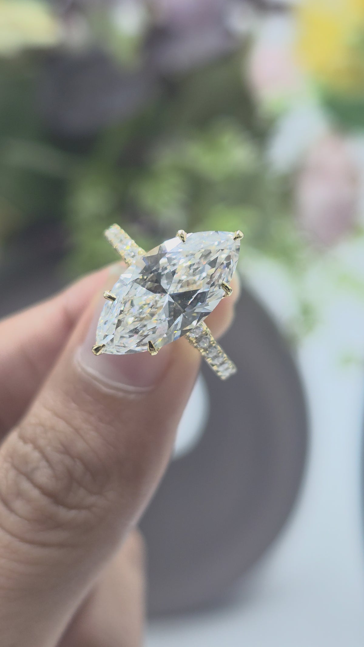 4.50CT MARQUISE TULIP BASKET SET PAVE EURO SHAKBAND LAB GROWN DIAMOND RING